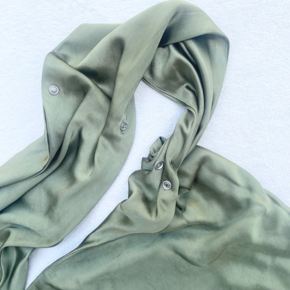 Mogidol Sexy Satin Backless Midi Dress Halter High-Slit Sz Small Green - Picture 10 of 16